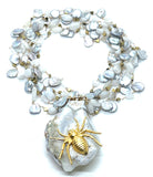 Hand Beaded Modular Opal and Pearl Spider Statement Necklace