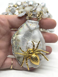 Hand Beaded Modular Opal and Pearl Spider Statement Necklace