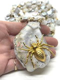 Hand Beaded Modular Opal and Pearl Spider Statement Necklace