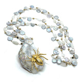 Hand Beaded Modular Opal and Pearl Spider Statement Necklace