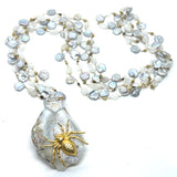 Hand Beaded Modular Opal and Pearl Spider Statement Necklace