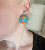 Hand Beaded Sleeping Beauty Turquoise Detachable Dangle Earrings