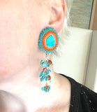 Hand Beaded Sleeping Beauty Turquoise Detachable Dangle Earrings