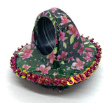 Hand Beaded Magenta Jasper Magenta & Green Multicolor Floral Band Ring  11.5