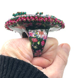 Hand Beaded Magenta Jasper Magenta & Green Multicolor Floral Band Ring  11.5
