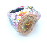 Raw Ethiopian Crackle Opal Statement Ring with Spring Butterfly Print sz 5.5/6