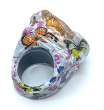 Raw Ethiopian Crackle Opal Statement Ring with Spring Butterfly Print sz 5.5/6