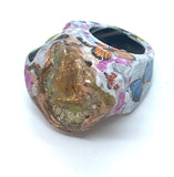 Raw Ethiopian Crackle Opal Statement Ring with Spring Butterfly Print sz 5.5/6