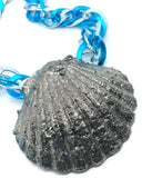 Oversized Silver Bismuth Crystal Encrusted Scallop Shell Necklace