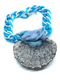 Oversized Silver Bismuth Crystal Encrusted Scallop Shell Necklace