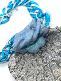 Oversized Silver Bismuth Crystal Encrusted Scallop Shell Necklace