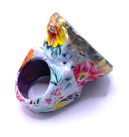 Blue Geode Half Iridescent Stone Floral Accent Ring