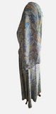 Silk Dress Caftan Resort Wear Boho Hippie Ethnic Maxi Paisley Blue Green M/L