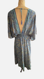 Silk Dress Caftan Resort Wear Boho Hippie Ethnic Maxi Paisley Blue Green M/L