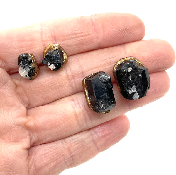 Black Tourmaline Cluster Stud Earrings