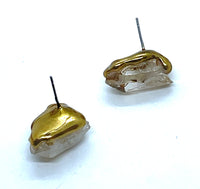 Free Form Quartz Point Studs with Gold Finish