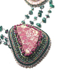 Hand Beaded Magenta Jasper with Green & Magenta Tribal Malachite Statement Necklace