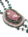 Hand Beaded Magenta Jasper with Green & Magenta Tribal Malachite Statement Necklace