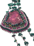 Hand Beaded Magenta Jasper with Green & Magenta Tribal Malachite Statement Necklace