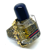 Vintage Gucci Perfume Bottle Leopard Print and Bee Charm Embellished Ring sz 7
