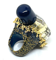 Vintage Gucci Perfume Bottle Leopard Print and Bee Charm Embellished Ring sz 7