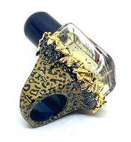 Vintage Gucci Perfume Bottle Leopard Print and Bee Charm Embellished Ring sz 7
