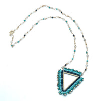 Hand Beaded Triangle Necklace with Handmade Beaded Rosary Style Chain