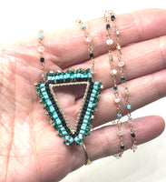 Hand Beaded Triangle Necklace with Handmade Beaded Rosary Style Chain