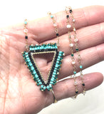 Hand Beaded Triangle Necklace with Handmade Beaded Rosary Style Chain