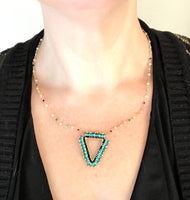 Hand Beaded Triangle Necklace with Handmade Beaded Rosary Style Chain