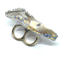 Spectacular Raw Ethiopian Opal Sparkle Double Finger Ring sz 8- 8.5