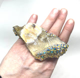 Spectacular Raw Ethiopian Opal Sparkle Double Finger Ring sz 8- 8.5