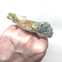 Spectacular Raw Ethiopian Opal Sparkle Double Finger Ring sz 8- 8.5