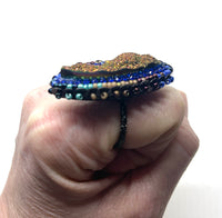 Marquis Brilliant Druzy Ring with Hand Beaded Accents on Dainty Band