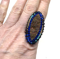 Marquis Brilliant Druzy Ring with Hand Beaded Accents on Dainty Band
