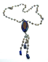 Hand Beaded Marquis Druzy Labradorite Necklace with Detachable Lapis Dangle