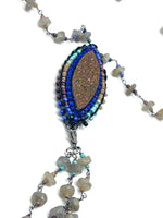 Hand Beaded Marquis Druzy Labradorite Necklace with Detachable Lapis Dangle