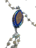 Hand Beaded Marquis Druzy Labradorite Necklace with Detachable Lapis Dangle