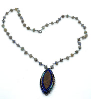 Hand Beaded Marquis Druzy Labradorite Necklace with Detachable Lapis Dangle