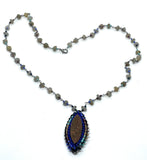 Hand Beaded Marquis Druzy Labradorite Necklace with Detachable Lapis Dangle
