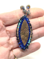 Hand Beaded Marquis Druzy Labradorite Necklace with Detachable Lapis Dangle