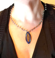 Hand Beaded Marquis Druzy Labradorite Necklace with Detachable Lapis Dangle