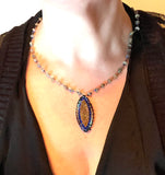 Hand Beaded Marquis Druzy Labradorite Necklace with Detachable Lapis Dangle