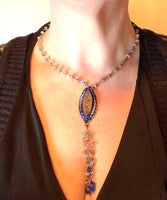 Hand Beaded Marquis Druzy Labradorite Necklace with Detachable Lapis Dangle