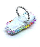 Matchstick Brilliant Druzy Ring with Hand Beaded Accents on Dainty Band