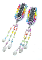 Hand Beaded Druzy Rainbow Detachable Moonstone Dangle Earrings