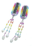 Hand Beaded Druzy Rainbow Detachable Moonstone Dangle Earrings