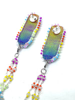Hand Beaded Druzy Rainbow Detachable Moonstone Dangle Earrings