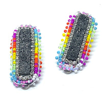 Hand Beaded Druzy Rainbow Detachable Moonstone Dangle Earrings