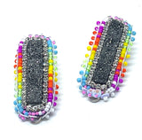 Hand Beaded Druzy Rainbow Detachable Moonstone Dangle Earrings
